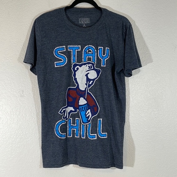 Icee Stay Chill Polar Bear Gray Graphic Short Sleeve T-Shirt Size Medium - Picture 2 of 4